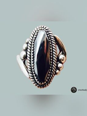 VTG NWT WMCO Sterling Silver Black Diamond Marquise Ring Size 6 7